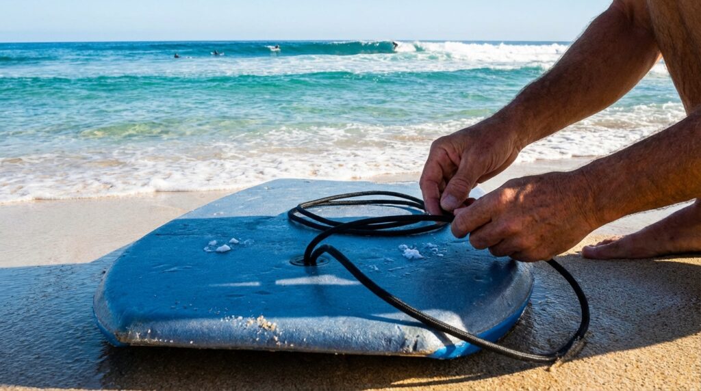 découvrez notre guide étape par étape pour apprendre à fixer correctement un leash sur votre bodyboard, garantissant sécurité et confort lors de vos sessions de surf.