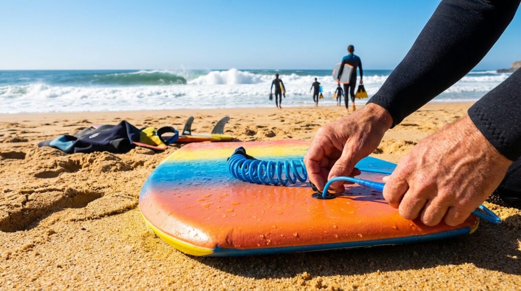 découvrez notre guide étape par étape pour apprendre à installer un leash sur votre bodyboard facilement et en toute sécurité.